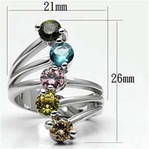 3W291 Rhodium Brass Ring with AAA Grade CZ in Multi Color