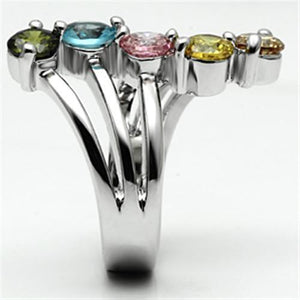 3W291 Rhodium Brass Ring with AAA Grade CZ in Multi Color