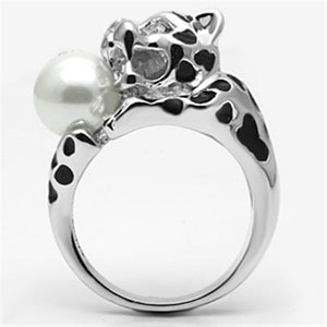 3W297 Rhodium Brass Ring with Synthetic in White