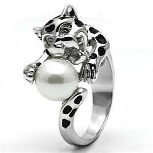 3W297 Rhodium Brass Ring with Synthetic in White