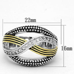 3W305 Reverse Two-Tone Brass Ring with AAA Grade CZ in Clear
