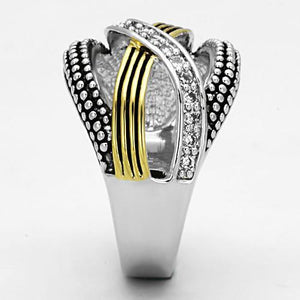 3W305 Reverse Two-Tone Brass Ring with AAA Grade CZ in Clear