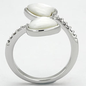3w317 Rhodium Brass Ring with Precious Stone in White