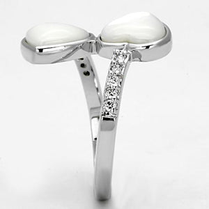 3w317 Rhodium Brass Ring with Precious Stone in White