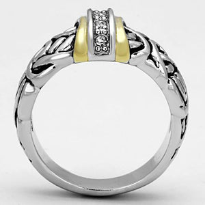 3W327 Reverse Two-Tone Brass Ring with Top Grade Crystal in Clear