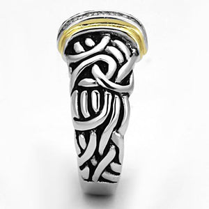 3W327 Reverse Two-Tone Brass Ring with Top Grade Crystal in Clear