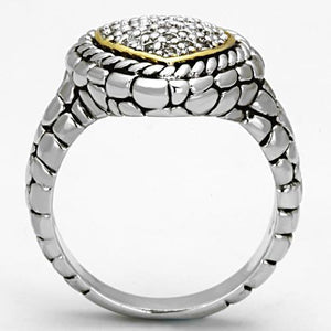 3W333 Reverse Two-Tone Brass Ring with AAA Grade CZ in Clear