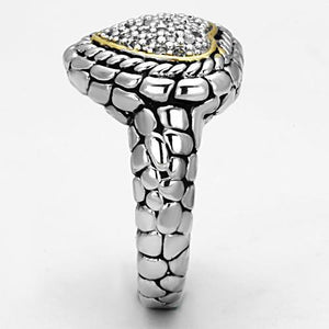 3W333 Reverse Two-Tone Brass Ring with AAA Grade CZ in Clear