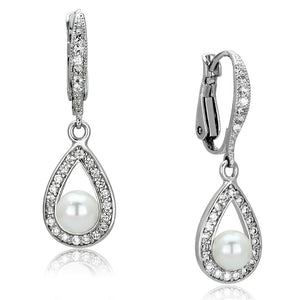 3W344 Rhodium Brass Earrings with Synthetic in White - Joyeria Lady