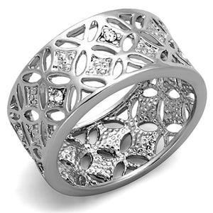 3W590 Rhodium Brass Ring with Top Grade Crystal in Clear - Joyeria Lady