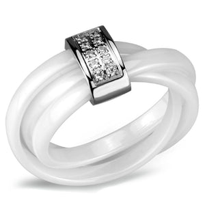 3W951 - High polished (no plating) Stainless Steel Ring with Ceramic  in White - Joyeria Lady