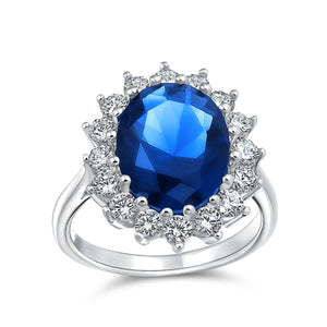 4CT Blue Oval Imitation Sapphire CZ Engagement Ring Sterling Silver - Joyeria Lady