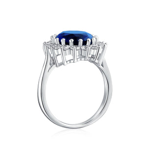 4CT Blue Oval Imitation Sapphire CZ Engagement Ring Sterling Silver