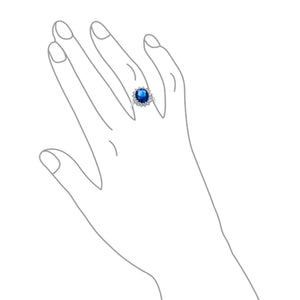 4CT Blue Oval Imitation Sapphire CZ Engagement Ring Sterling Silver