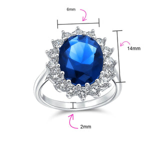 4CT Blue Oval Imitation Sapphire CZ Engagement Ring Sterling Silver