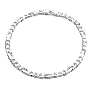 Timeless Sterling Silver Figaro Chain Bracelet in 4mm (Gauge 100) width. Available in 7" and 8" Lengths. - Joyeria Lady