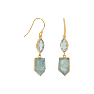 14 Karat Gold Plated Blue Topaz and Aquamarine Drop Earrings - Joyeria Lady