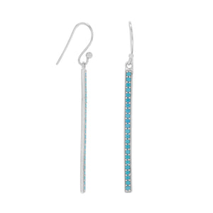 Rhodium Plated Nano Turquoise Bar Earrings - Joyeria Lady