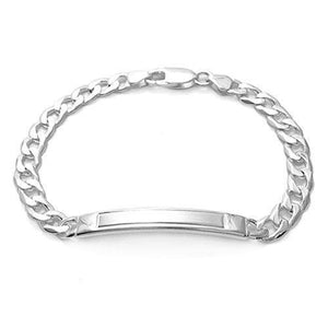 Charming Sterling Silver Engravable Brushed Center Cuban I.D. Bracelet
