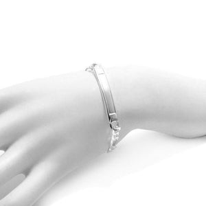 Stunning Sterling Silver Engravable Brushed Center Figaro ID Bracelet