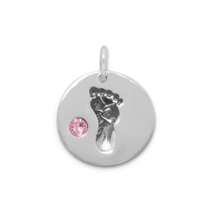 Footprint Charm with Pink Crystal - Joyeria Lady
