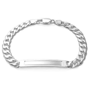 Charming Sterling Silver Engravable Brushed Center Cuban I.D. Bracelet