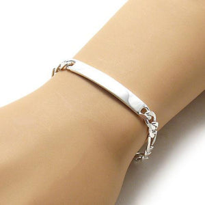 Elegant 7mm (180 Gauge) Sterling Silver Figaro Link ID Bracelet with Engravable Plate. Available in 2 Lengths.