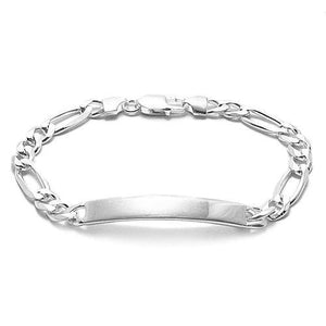 Elegant 7mm (180 Gauge) Sterling Silver Figaro Link ID Bracelet with Engravable Plate. Available in 2 Lengths.