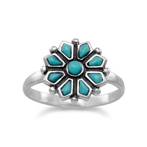 Reconstituted Turquoise Flower Ring - Joyeria Lady
