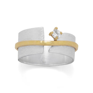 Two Tone Art Deco CZ Ring - Joyeria Lady