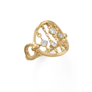 14 Karat Gold Plate Chain with CZ's Ring - Joyeria Lady