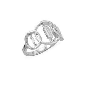 Rhodium Plated Triple Circle Suspension CZ Ring - Joyeria Lady