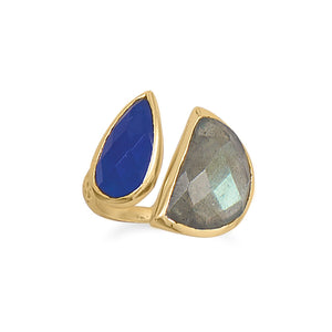 14 Karat Gold Plated Labradorite and Blue Jade Ring - Joyeria Lady