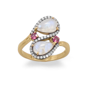 14 Karat Gold Plated and Black Rhodium Plated Multi Stone Ring - Joyeria Lady