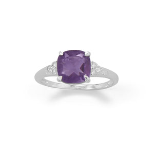 Sterling Silver Amethyst and CZ Band - Joyeria Lady