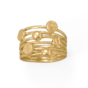 Serving Looks! 14 Karat Gold Plated 6 Row Disc Ring - Joyeria Lady