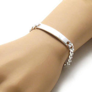 Handsome 8mm (220 Gauge) Sterling Silver Cuban Link ID Bracelet with Engravable Plate. Available in 8" Length.