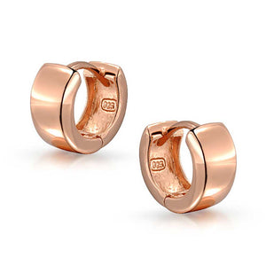 Flat Hoop Kpop Earrings Hinge Rose Gold Plated Sterling Silver