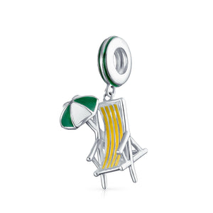 Tropical Vacation Lounge Beach Chair Charm Bead 925 Sterling Silver