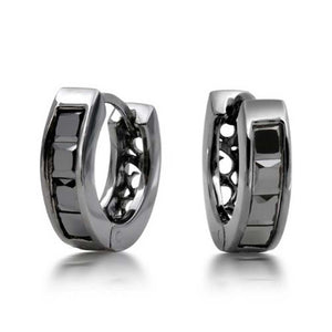 Square Asscher Cut CZ Channel Huggie Hoop Earrings Sterling Silver