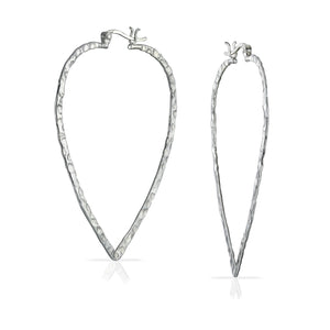 Hammered Triangle Leaf Flat Lightweight Hoop Earrings Sterling Silver - Joyeria Lady