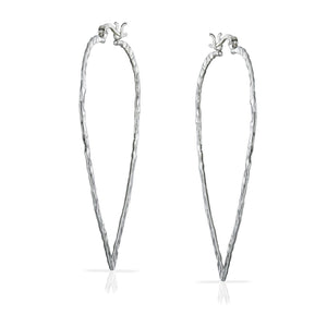 Hammered Triangle Leaf Flat Lightweight Hoop Earrings Sterling Silver