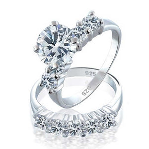 3.5CT Solitaire AA CZ Engagement Wedding Band Ring Set Sterling Silver