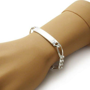 Stunning Sterling Silver Engravable Brushed Center Figaro ID Bracelet