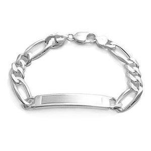 Stunning Sterling Silver Engravable Brushed Center Figaro ID Bracelet