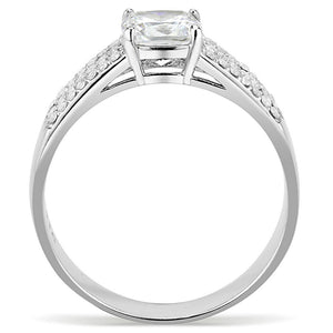 DA020 - High polished (no plating) Stainless Steel Ring with Cubic  in Clear