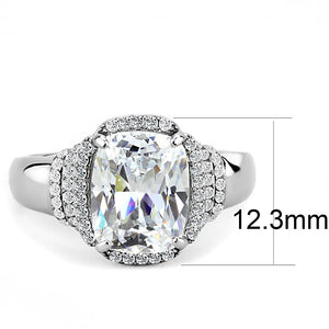 DA024 High polished (no plating) Stainless Steel Ring with Cubic in Clear
