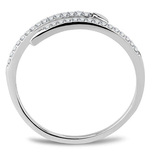 DA044 - High polished (no plating) Stainless Steel Ring with AAA Grade CZ  in Clear