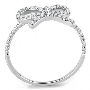 DA057 - High polished (no plating) Stainless Steel Ring with AAA Grade CZ  in Clear