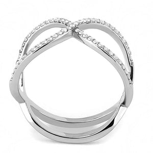 DA058 - High polished (no plating) Stainless Steel Ring with AAA Grade CZ  in Clear
